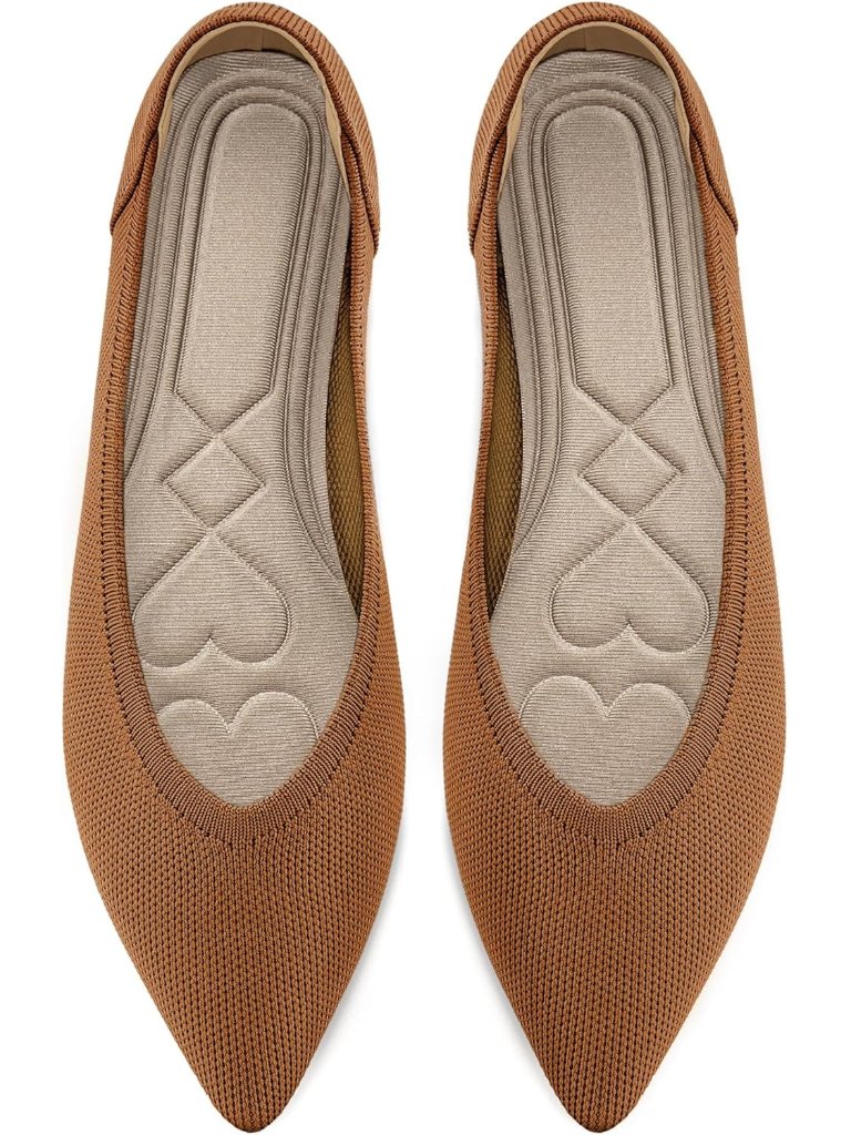 Women's Dressy Ballet Flats Brown Pointed Toe Soft Knitted Classic Comfortable